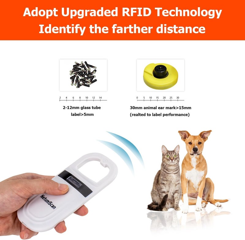 NetumScan Pet Microchip Reader, 256 Data Storage Pet Chip ID Tag Scanner Rechargeable Handheld Animal Scanner with OLED Display for ISO 11784/11785,FDX-B and ID64 RFID EMID - Image 3
